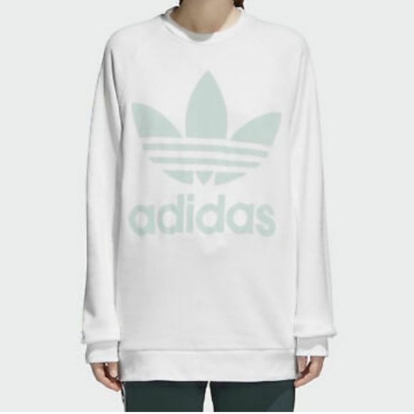 Adidas Women's White Crewneck Sweatshirt with Mint Trefoil Logo - Picture 3 of 12
